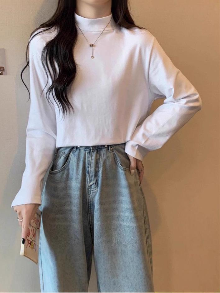 Женский осенне-зимний базовый топ с высоким воротником из немецкого бархата, приталенный, с длинным рукавом