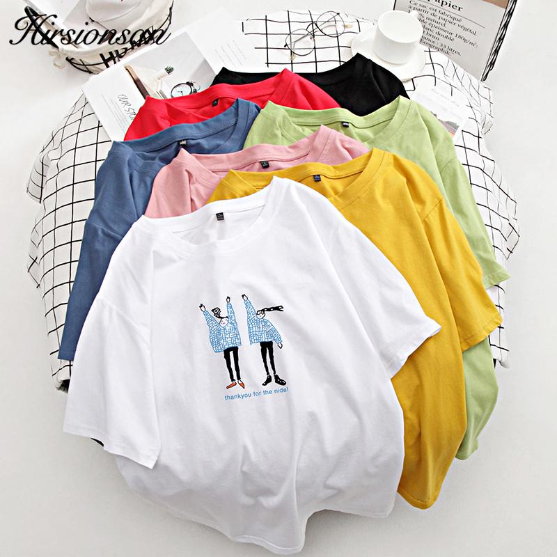 Hirsionsan Kawaii Summer T Shirt Women 2022 New O Neck Oversized Tees 100% Cotton Loose Tees Soft Casual Female Tops 7 Colors