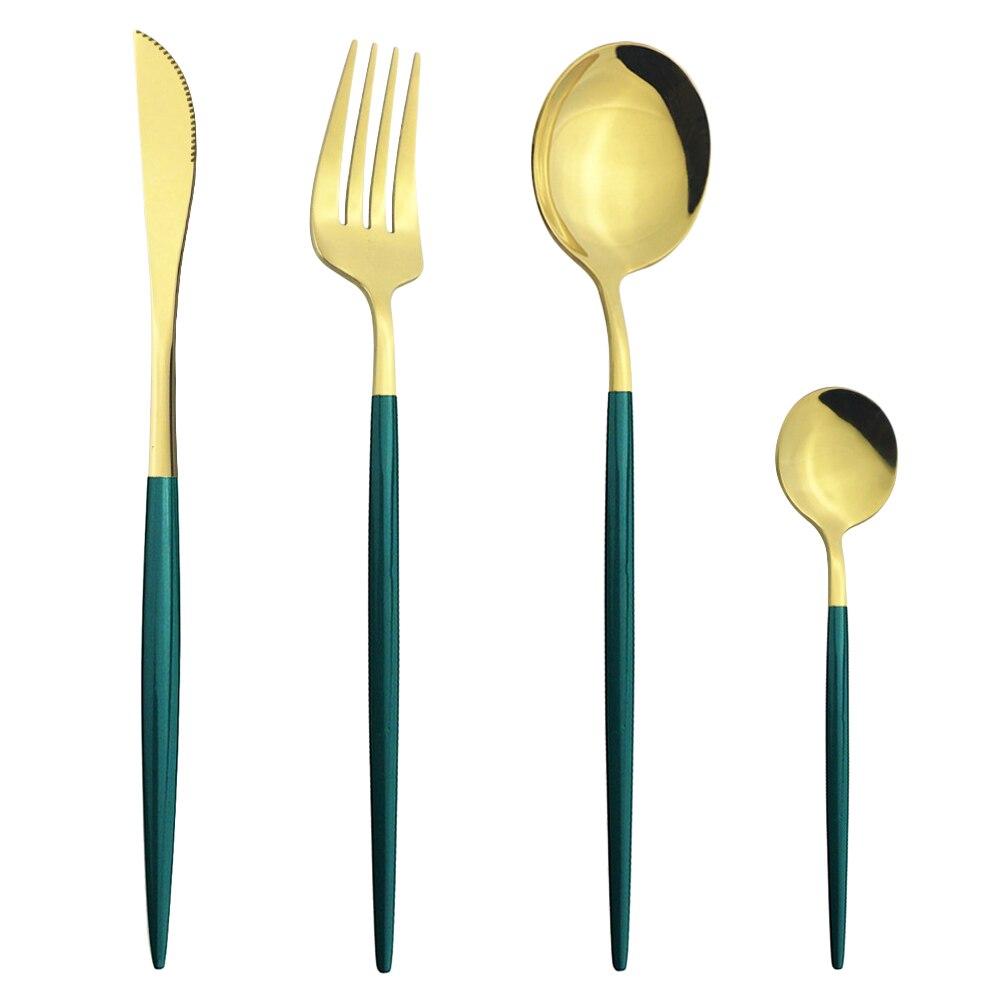 4Pcs Western Colorful Dinnerware Set Stainless Steel Cutlery Dinner Set Knife Fork Coffee Spoon Silverware Kitchen Tableware Set
