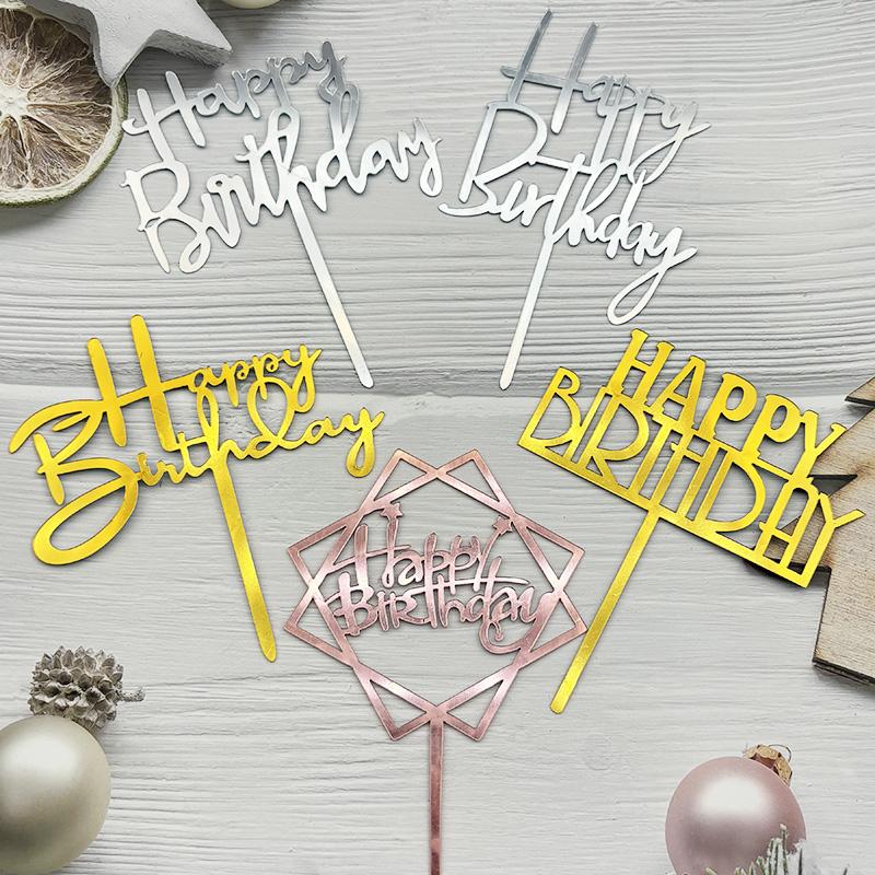 10pcs Set 32 Styles Happy Birthday Cake Topper Black Gold Cake Toppers Baby Shower Cake Birthday Party Cake Flag Decorations