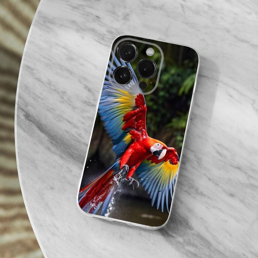 Cute Art Animal Parrot For iPhone Max,14,16,X,13,XR,SE,12,15,Pro,17,Plus,11,XS,Mini Transparent Soft Cover Case