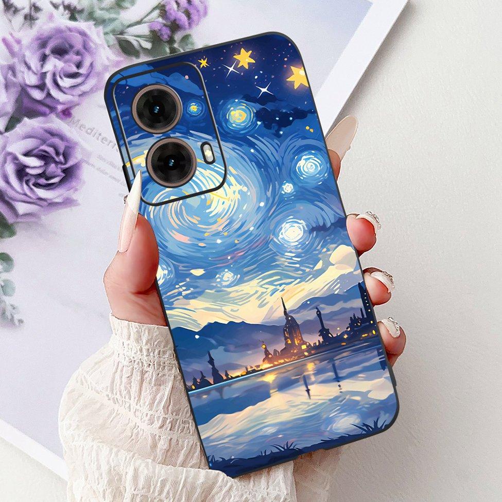 For Motorola Moto G85 Case Silicone Cute Cat Fashion Flowers Painted Back Cover For Motorola G85 Moto G85 Phone Case XT2427-3