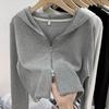 Женский осенне-зимний приталенный кардиган с капюшоном, куртка, короткий дизайн, двойная молния