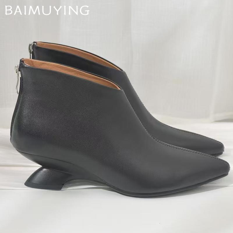 Winter Pointed Toe Women Ankle Boots Designer Elegant Mid Heels Shoes 2025 Trend New Brand Classic Pumps Goth Botas De Mujer