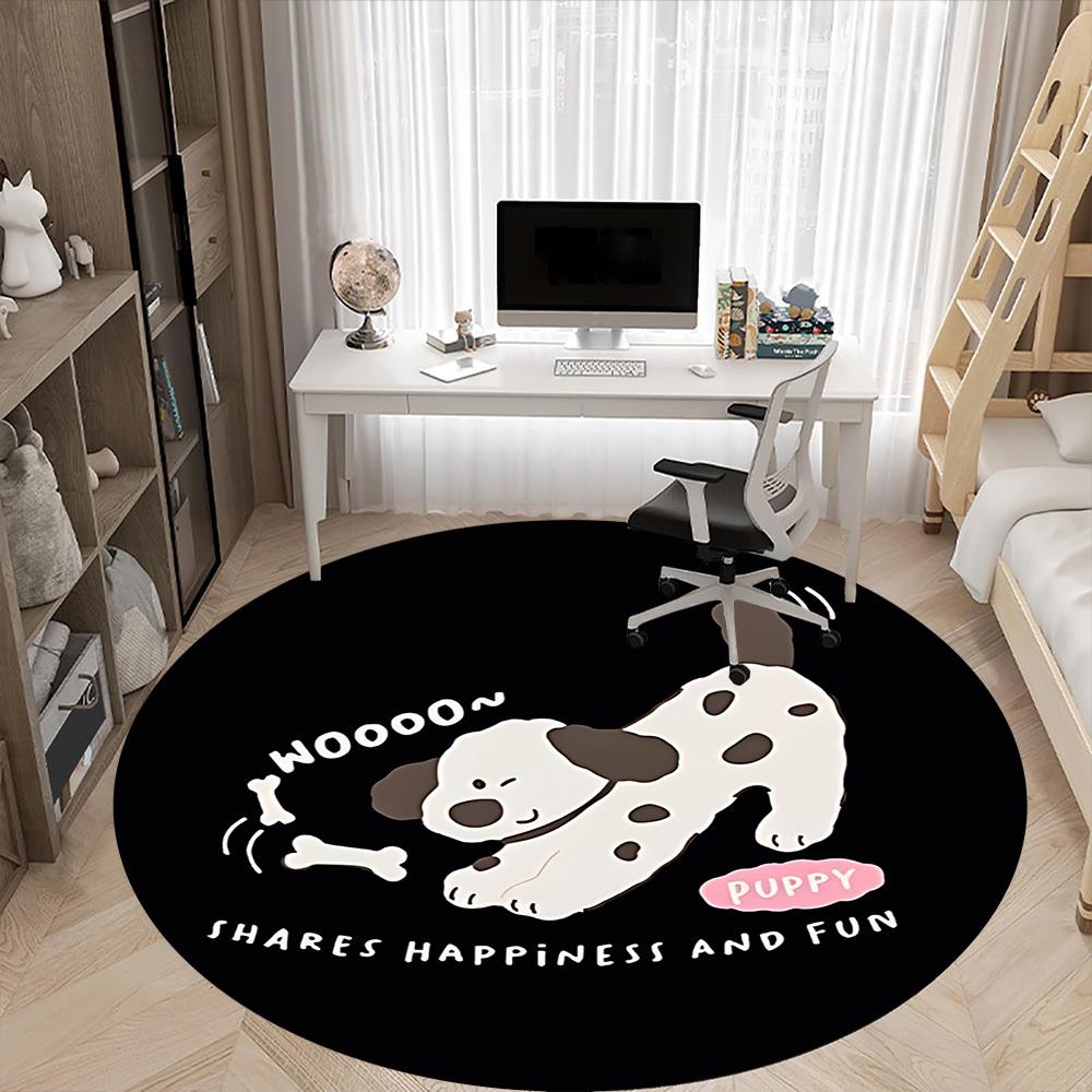 1pc Puppy Bone Cute Happy Office Round Area Rug, Mat Suitable ForOffice, Under Office Chairs Bedroom Living Room Home Decor, Room Deco