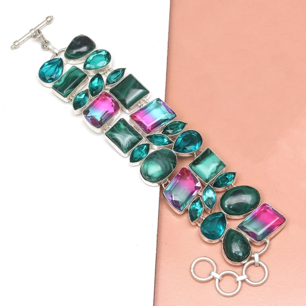 Браслет Малахит Стерлинговое серебро Драгоценные камни Ювелирные изделия Ручной работы Зеленый Манжет