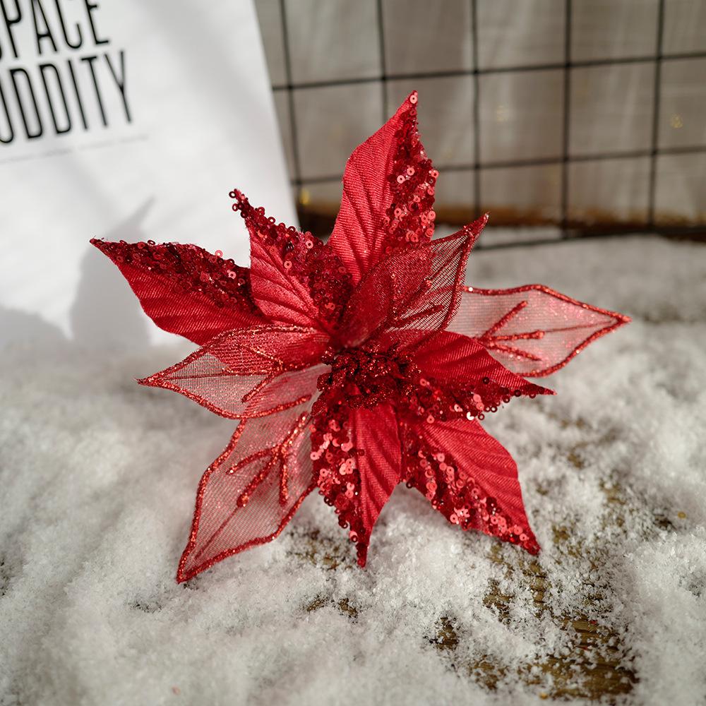 Cross-Border Glitter Flower Mesh Fabric for Christmas Floral Arrangements & Decorations