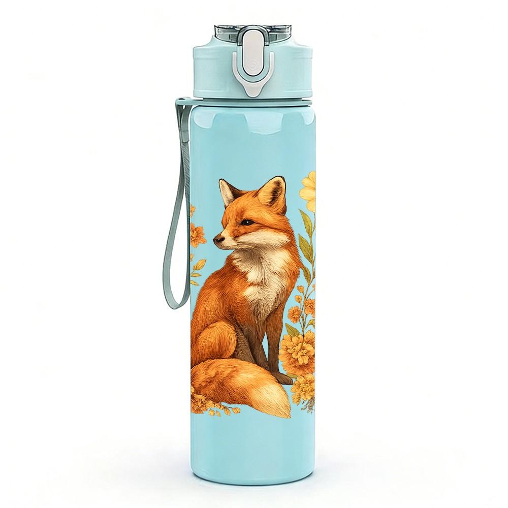 1PC Sunflower Wild Fox Art 750ml Color Plastic Sports Water Bottle Leakproof Flip Straw Lid Suitable for Sports Office Home Use