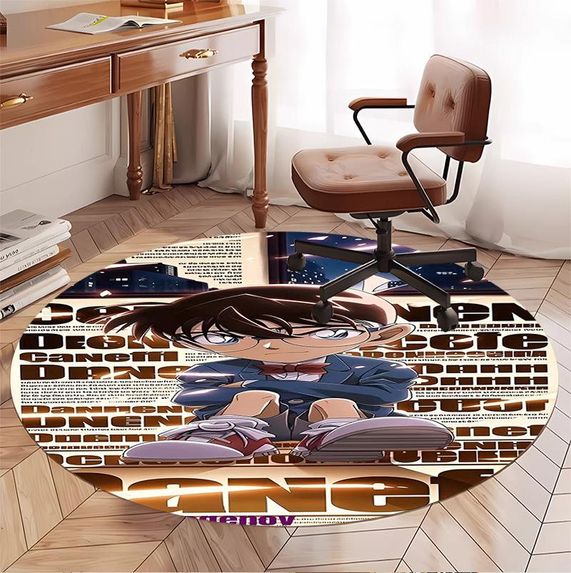 Detective Conan Pattern Round Rug, Indoor/Outdoor Mat, for Picnic, Gameroom, Bedroom, Office, Living Room, Home Decor Carpet, Birthday Gift