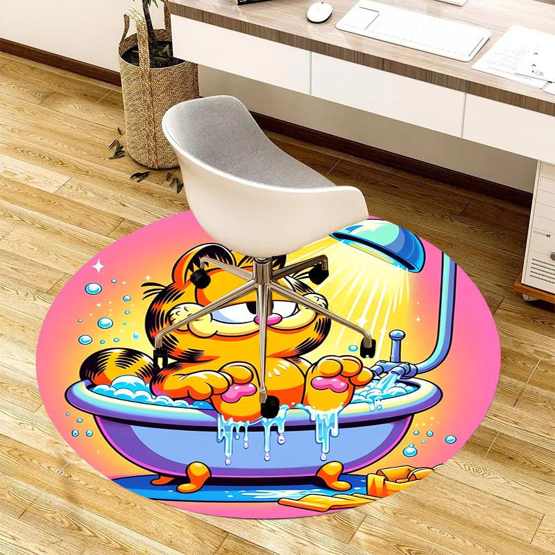 1pc Garfield taking a bath Round carpet, Made of Polyester,Perfect for Decorating Office Chairs, Living Rooms,fplt170