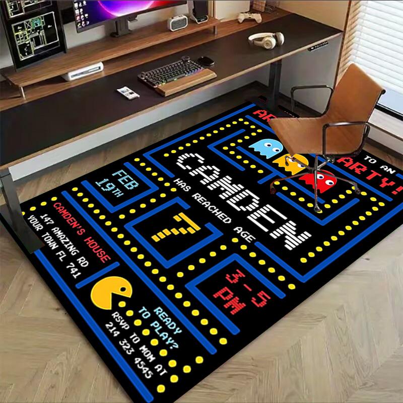 1pc Pacman Classic Gameplay Carpet for Playroom Bedroom Living Room Sofa Home Decor,kids Game Area Rug Non-slip Floor Mat Y730146