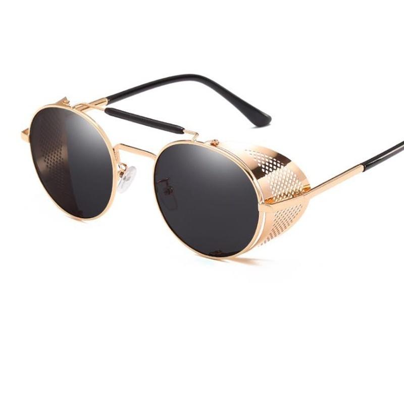 1 Pcs Gothic Steampunk Sunglasses Polarized Mens Womens Brand Designer Vintage Round Metal Frames