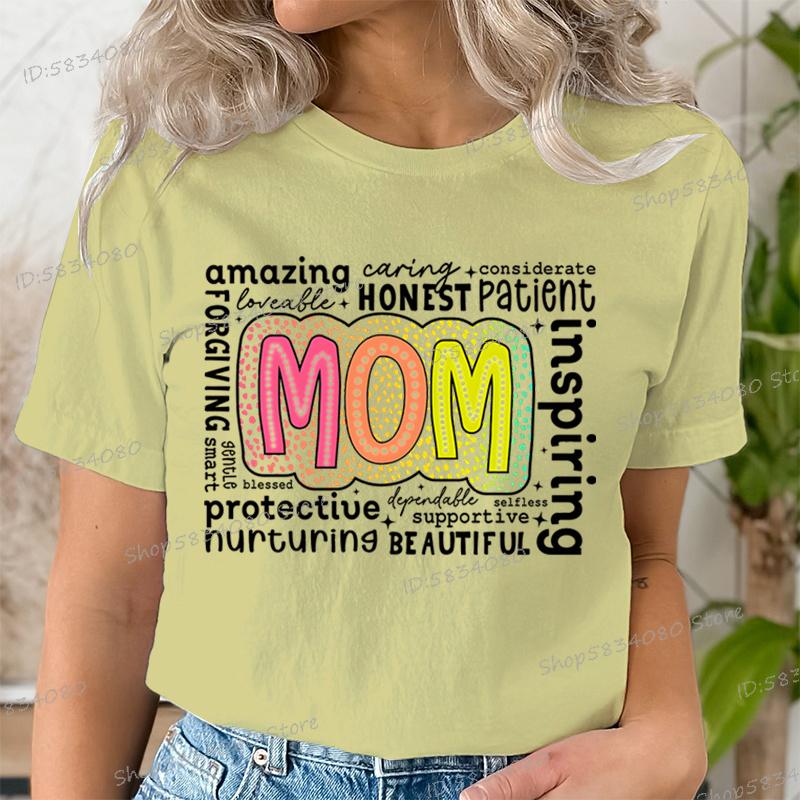 Retro Mother Fashion Casual Tops Gift for Mom Funny T Shirts Mothers Day Classic Tops Mom Life Printed Tshirt Womens Clothing