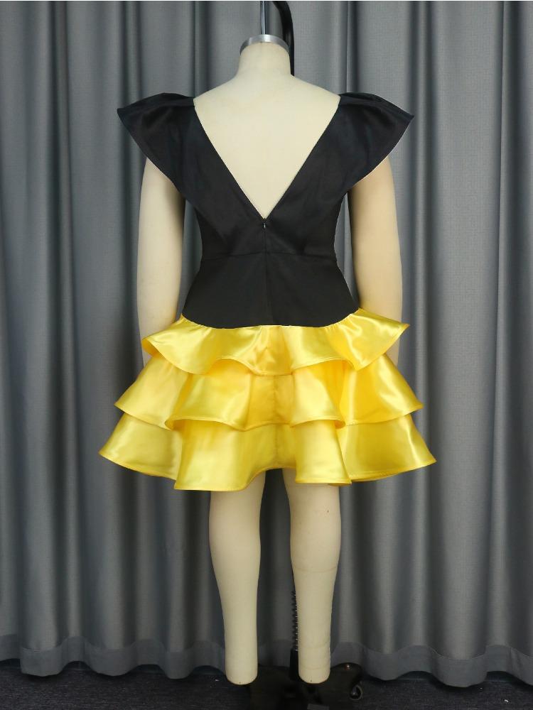 AOMEI Черно-желтые вечерние платья с V-образным вырезом и оборками без рукавов с высокой талией, платья для выпускного вечера на день рождения для дам