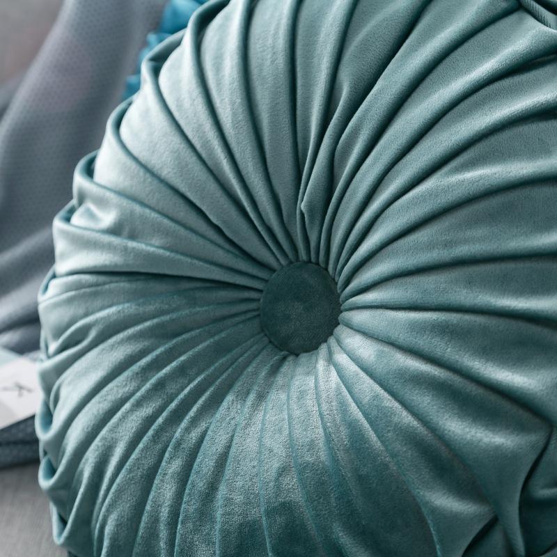 Velvet Pleated Round Pumpkin Throw Pillow For Sofa Decor