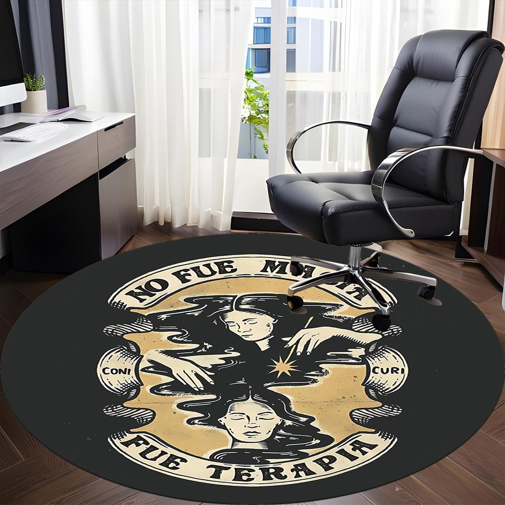 1pc Therapy Healing Relax Office Round Area Rug, Mat Suitable For Office, Under Office Chairs Bedroom Living Room Home Decor, Room Deco