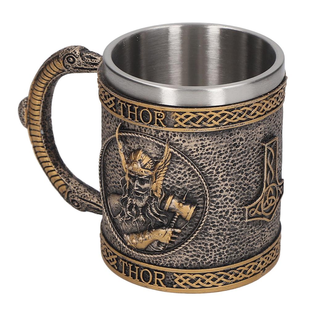 Stainless Steel Liner Mug Hand Painted Decorative Retro Medieval Resin Mug Beer Cup for Home Bar