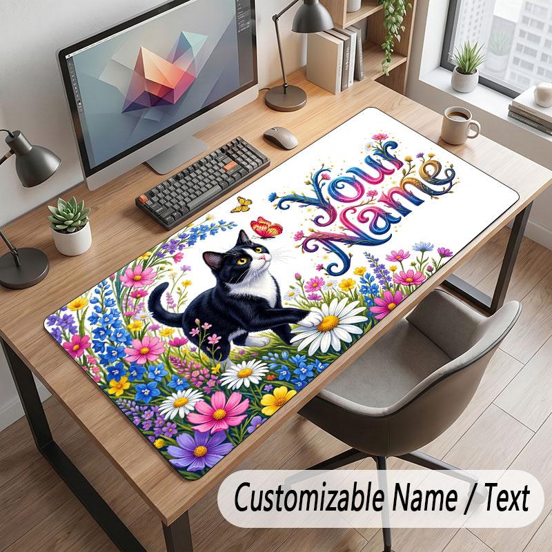 Cat Theme Customized Mouse Pad Personalized Print Name Text Desk Mat For Home Office Table Decor