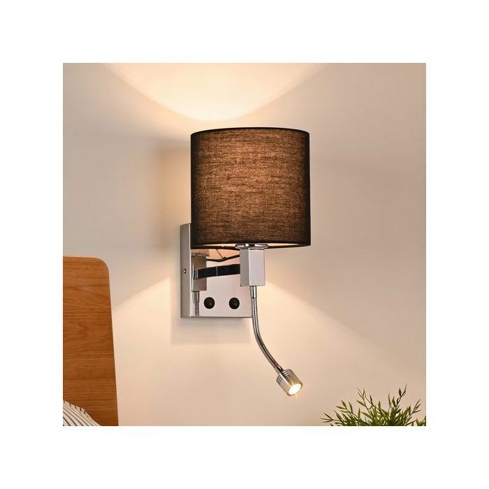 NETTLIFE Applique d'intérieur moderne noire à LED; orientable à 360°; abat-jour en tissu; culot E27