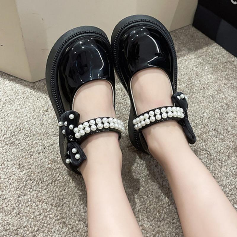 Модные туфли из кожи для девочек с жемчугом Туфли Мэри Джейн для детей среднего и большого возраста Туфли принцессы с бантом