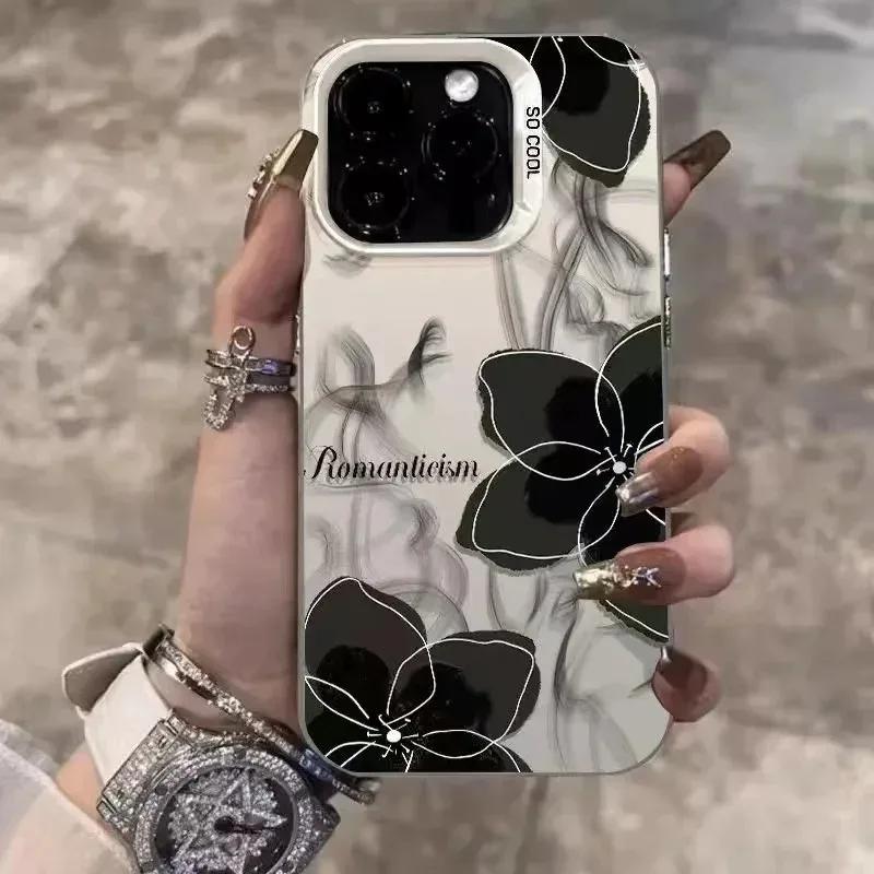 Винтажный черный цветочный чехол для телефона для iPhone 17 11 13 12 Pro Max 16E 16 15 14 Plus Разноцветный Серебристый lMD Ударопрочная задняя крышка для телефона
