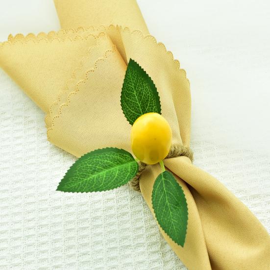 2Pcs Lemon Napkin Rings Twine Napkin Holder with Faux Yellow Lemon Rustic Fruit Napkin Rings for Wedding Banquet Party Dinner Table Decoration