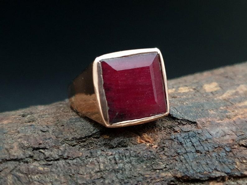 925 Sterling Silver Dyed Ruby Gemstone Ring, Square Ring, Rose Gold Ring, Statement Ring, Wedding Gifts, Ring For Sale