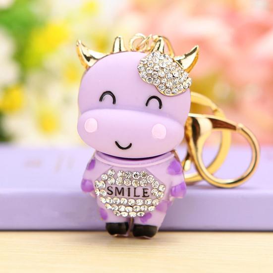 Брелок Инкрустированный Сверкающими Стразами Дизайн Коровы Цепочка для Ключей Декоративный Брелок на Удачу Аксессуар для Сумок Кошельков Машин