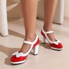 Женские модные туфли принцессы Лолиты на высоком каблуке 7 см с милым бантом, туфли-лодочки горничной Мэри Джейн на платформе с ремешком на щиколотке