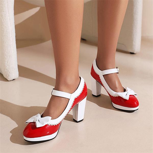 Женские модные туфли принцессы Лолиты на высоком каблуке 7 см с милым бантом, туфли-лодочки горничной Мэри Джейн на платформе с ремешком на щиколотке