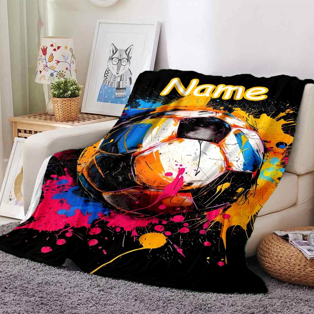 Custom Name Soccer Theme Printed Blanket - Perfect for Couch, Bed, Travel & Outdoor Use | Machine Washable, Cozy & Durable.
