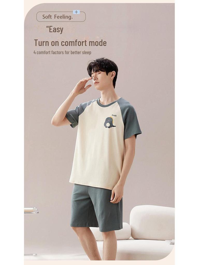 Summer Cartoon Couple Pajama Set: Short-Sleeve, Loose, Breathable Home Wear for Men & Women