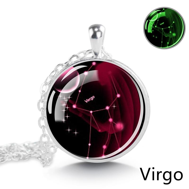 Светящееся в темноте ожерелье созвездия 12 знаков зодиака Рыбы Овен Телец Близнецы Рак Лев стеклянный кулон ожерелье