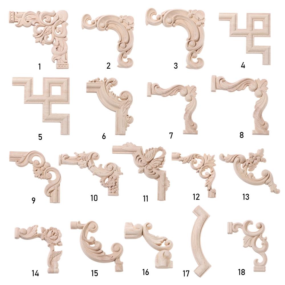 Oak Door Decor Crafts Corner Applique Onlay Decal Carved Wave Flower Decorative Wood Appliques