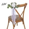 Weather Resistant Car Decor Wedding Door Handle Flower with Ribbon Tie And Green Leaves, White Artificial Photo Prop Rose Rearview Mirror Bouquet for