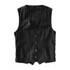 British Style Men Waistcoat V-neck Collarless Striped Print with Vest Coat Sleeveless Pockets Single Breasted Vest