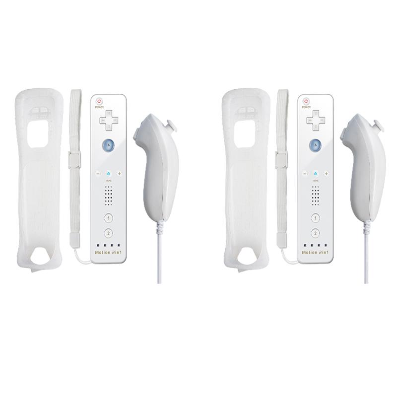 2in1 For Nintendo Wii Controller Set W/ Motion Plus Wireless Joystick Gamepad Remote Control W/ Silicone Case Video Game Console 1