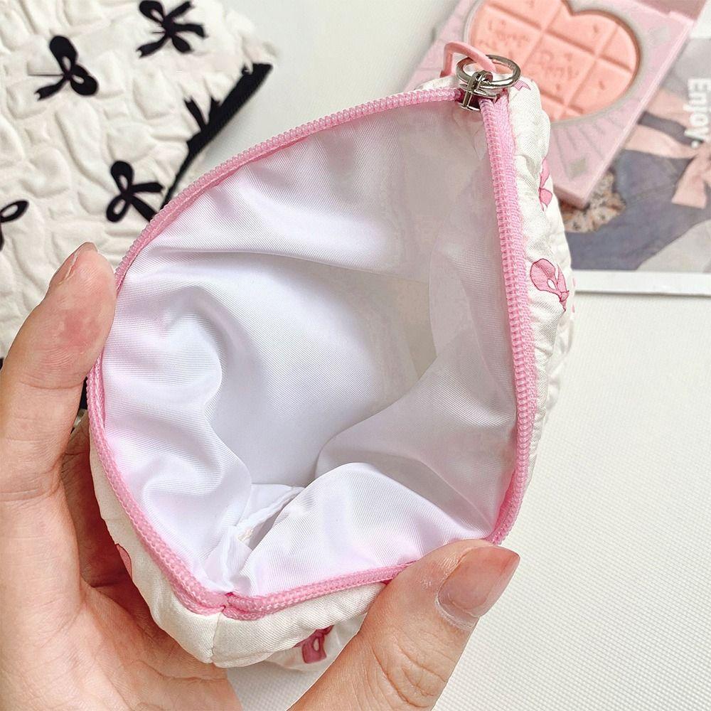 Quilted Cotton Makeup Bag Little Bow Girls' Make Up Organizer Portable Makeup Pouch for Women