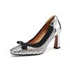Krazing Pot Cow Skin Weaving Square Toe Size 41 High Heels Autumn Hollow Decoration Butterfly-knot Pumps