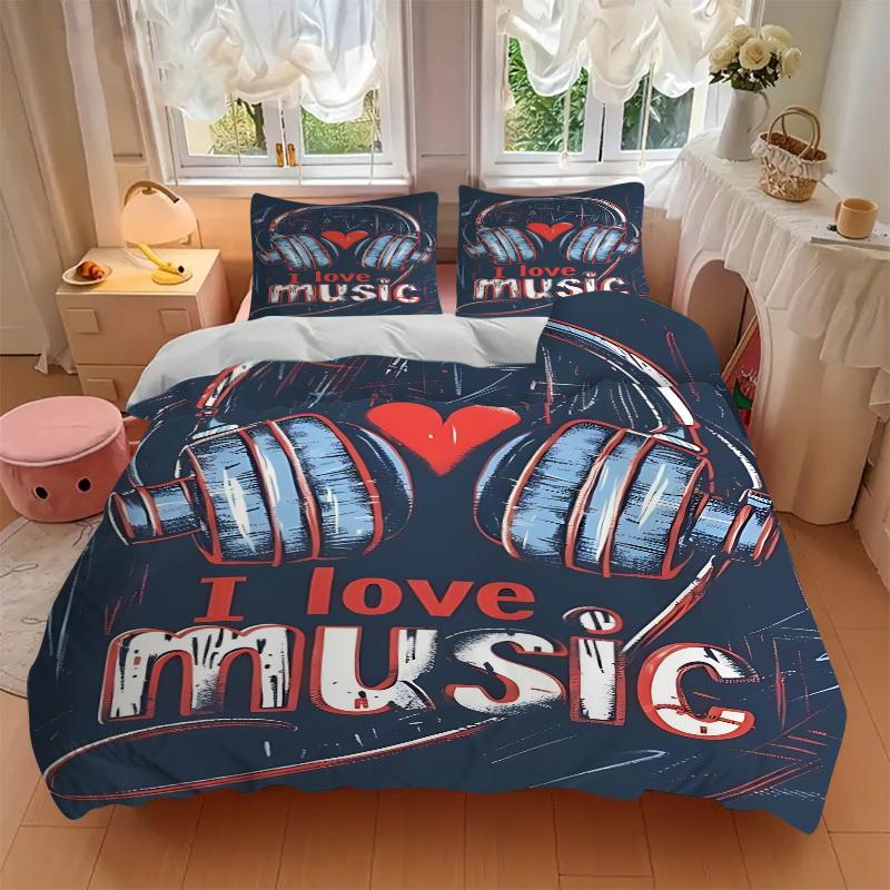 3pcs Music Lover Duvet Cover Set, Soft Comfortable Duvet Cover,Guest Room (1*Duvet Cover + 2*Pillowcase, Without Core) yy251104099