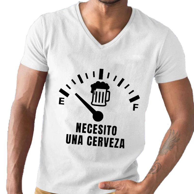Мужская уличная футболка Necesito Una Cerveza с принтом, топы, футболки с V-образным вырезом, летняя футболка, топы, футболка оверсайз для мужчин, одежда