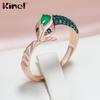 Modern Ouroboros Snake Ring Black Accent Rose Gold Color Jewelry with Green Zircon Edgy Russian Style Women's Accessories
