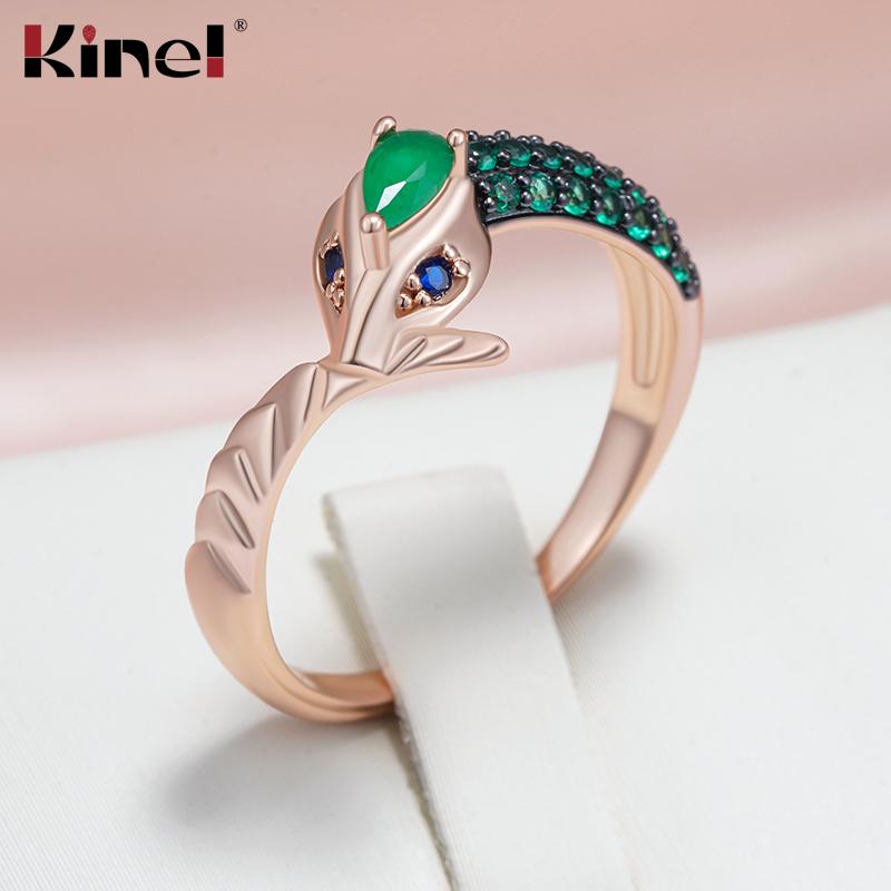 Современное кольцо-змея Ouroboros с черным акцентом, розовое золото, ювелирные изделия с зеленым цирконом, стильные женские аксессуары в русском стиле