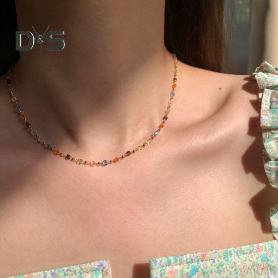 Women Necklace Beads Colorful Faux Crystal Electroplated Stainless Lightweight Cool Girl Pendant Necklace Birthday Gift Neck Jewelry