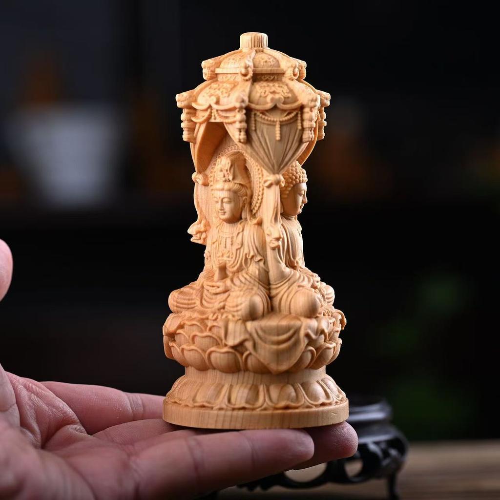Wood Carving Guanyin, Tathagata Sculptures and Figurines Wood Carving Buddha Statue Home Room Office Feng Shuidecoration Statue
