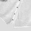 INCERUN Summer Men U Neck Sleeveless Buttons Lace Mesh Sheer Casual Tank Tops