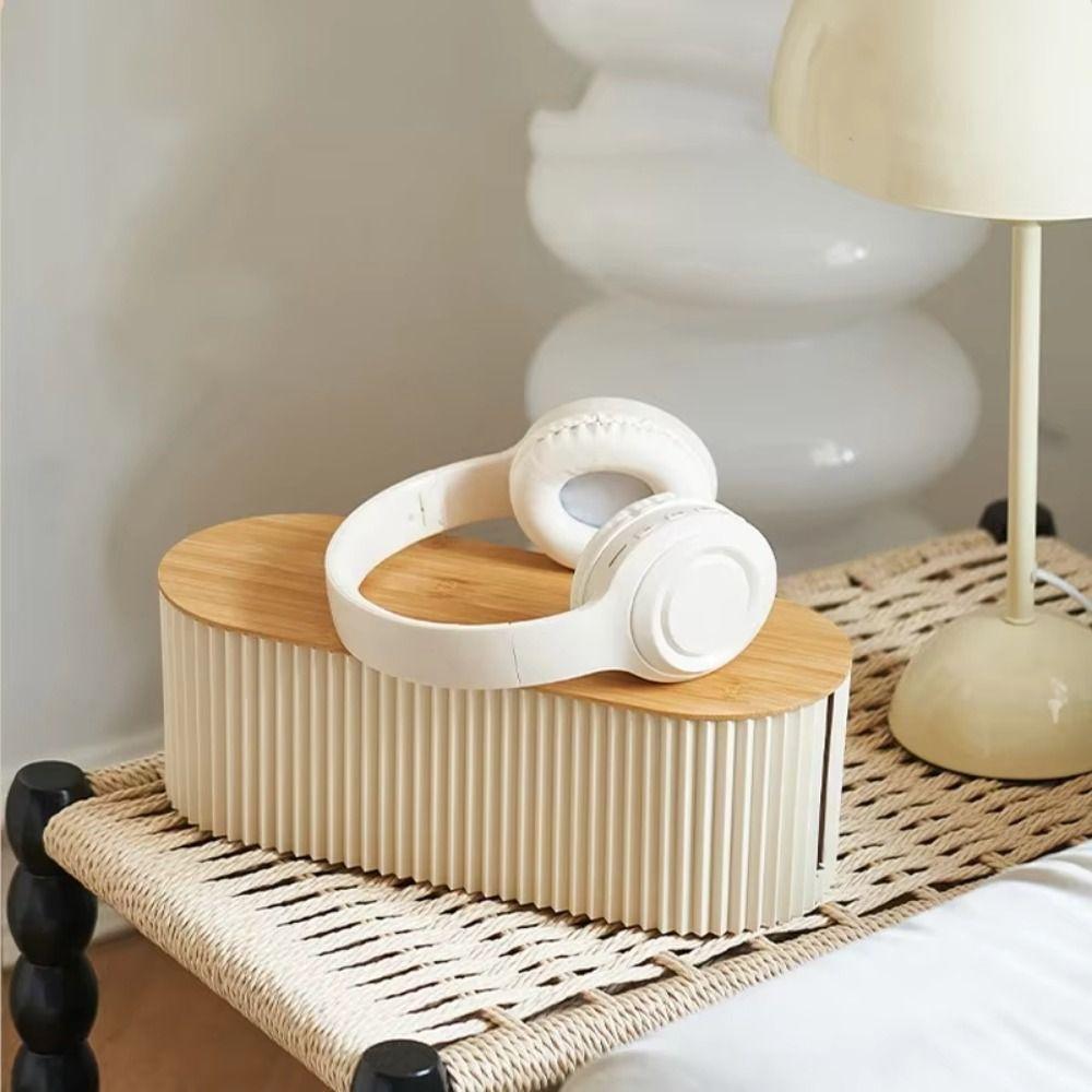 Wooden Cover Power Line Storage Case Plastic Wire Storage Box Data Line Socket Storage Box  Home