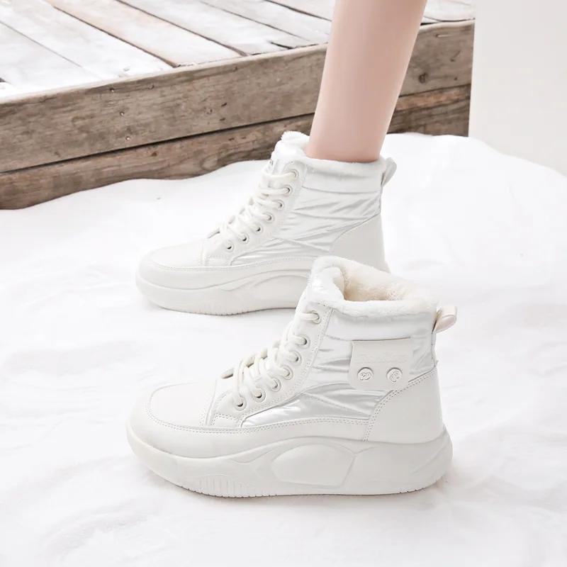 Модные зимние ботинки женские 2024 зимние новые мягкие теплые повседневные универсальные хлопковые туфли студенческие ботинки с толстой подошвой нескользящие кроссовки на плоской подошве