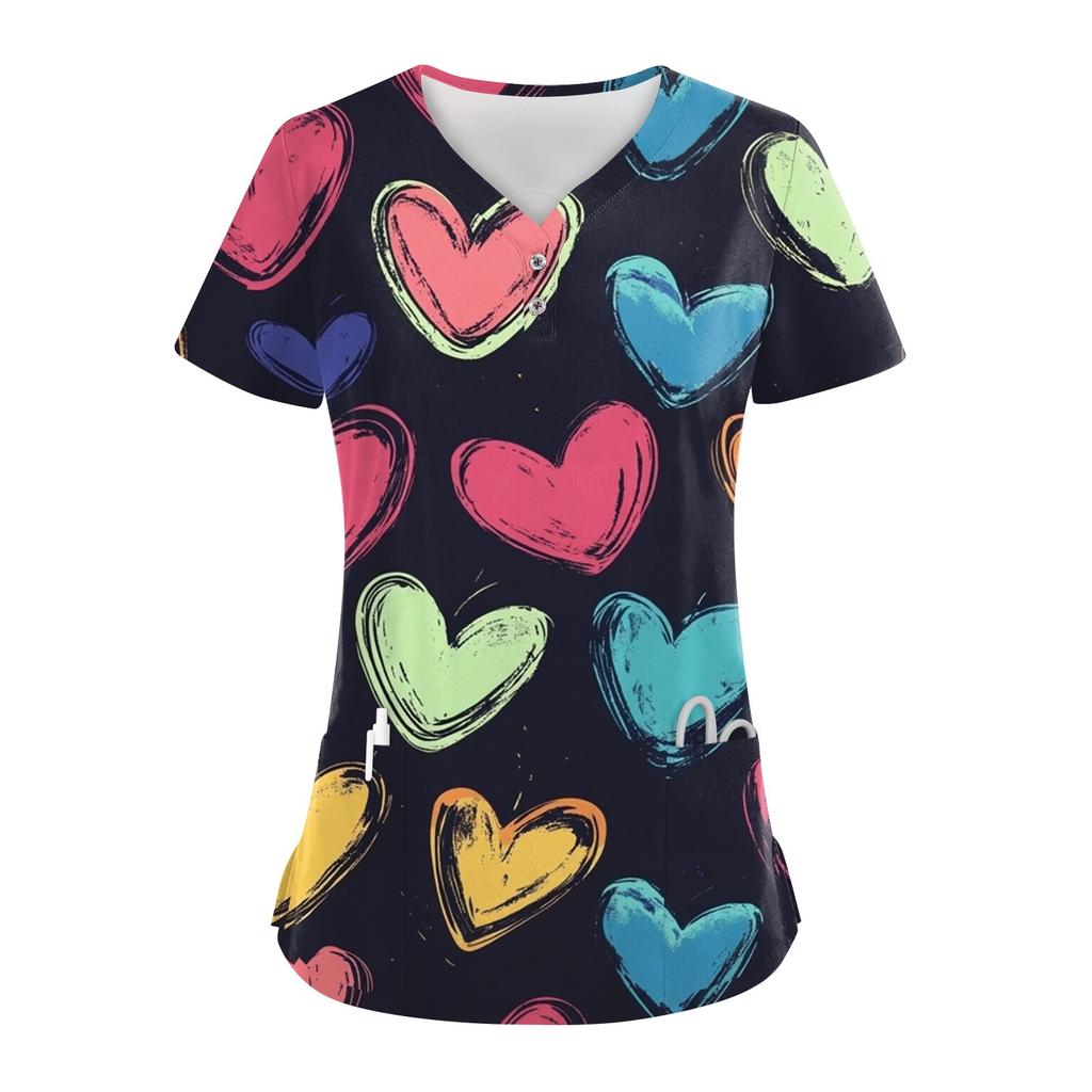 Женские модные повседневные топы с V-образным вырезом на пуговицах и принтом ко Дню святого Валентина, топы для кормящих мам, топы-халаты для женщин, 2 кармана
