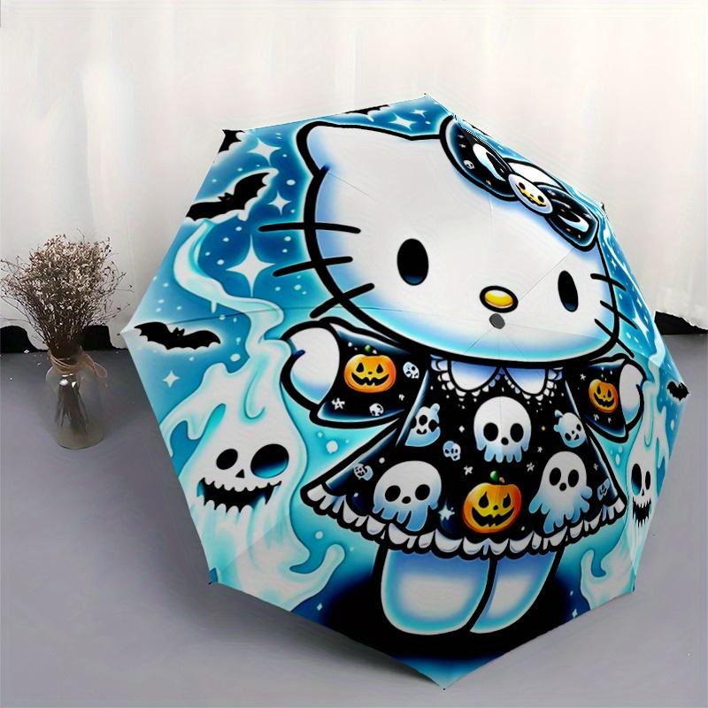 1pc Creative Ghost Hello Kitty Halloween Cartoon Umbrella, Portable 3-Fold Compact Umbrella, Suitable for Camping, Hiking and Travel, Ideal Easter Bir